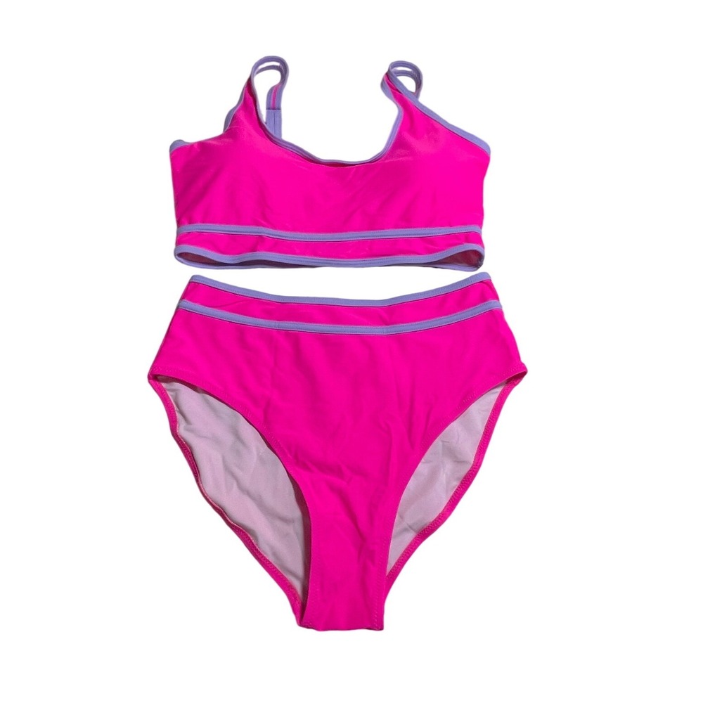 BMJL Womens Neon Pink Lavender High Waisted Bikini Set Sporty Two Piece Size M